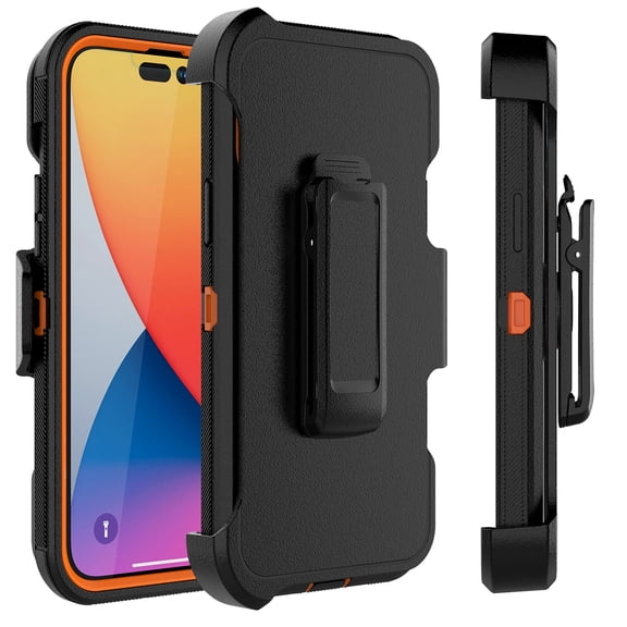 for iPhone 14 Pro Case, Heavy Duty Rugged Defender Case with [Belt Clip Holster] [Kickstand][Built-in Screen Protector], Shockproof Full Body Protection Kickstand Cover, Orange