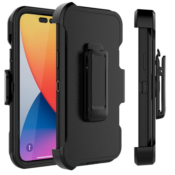 for iPhone 14 Pro Case, Heavy Duty Rugged Defender Case with [Belt Clip Holster] [Kickstand][Built-in Screen Protector], Shockproof Full Body Protection Kickstand Cover, Black