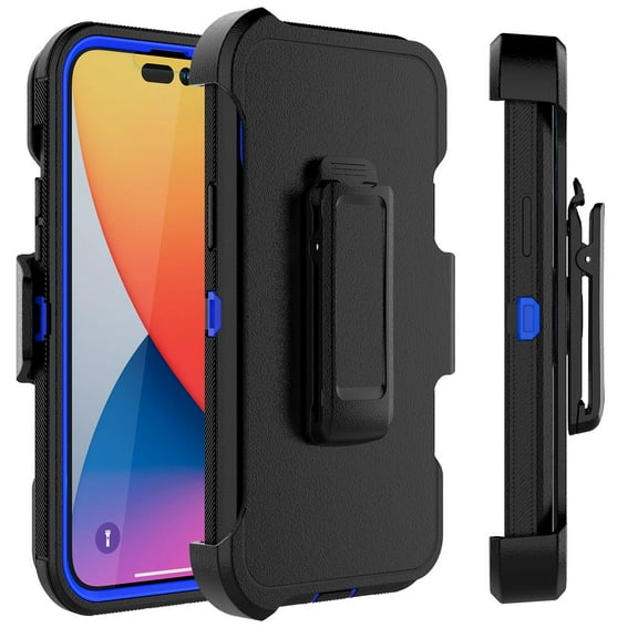 for iPhone 14 Pro Case, Heavy Duty Rugged Defender Case with [Belt Clip Holster] [Kickstand][Built-in Screen Protector], Shockproof Full Body Protection Kickstand Cover, Blue