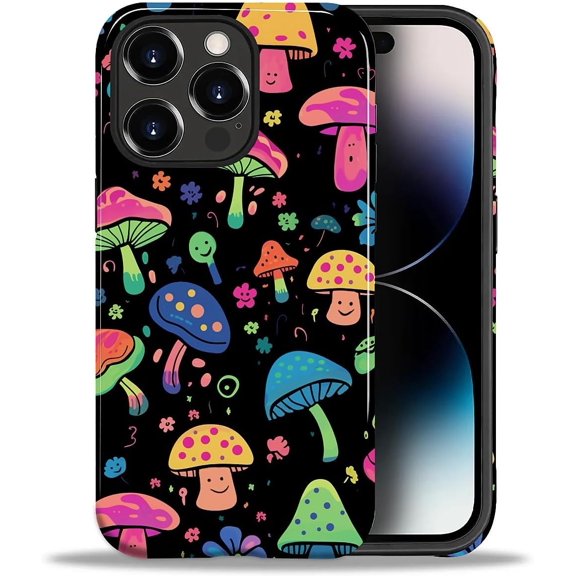 for iPhone 14 Pro Case, [Hybrid 2-Layer Hard Shell] Military-Grade Protection, All-Around Shockproof, Silicone Protective Phone Case for iPhone 14 Pro - Coloring Mushroom