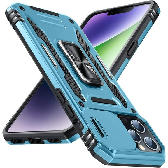 for iPhone 14 Pro Case with Kickstand with Camera Cover,Military-Grade Protection,Metal Ring Kickstand,Bumper Case for iPhone 14 Pro Case,Light Blue 5-IP14p-04