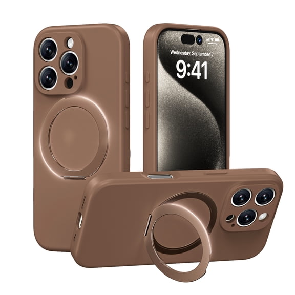 For iPhone 14 Pro Case, Liquid Silicone Back Cover Compatible with Magsafe Shockproof Scratch Resistant Invisible Kickstand Ring Grip Protective Magnetic Case for Apple iPhone 14 Pro, Khaki