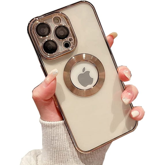 for iPhone 14 Pro Case Logo View,with Camera Lens Protector, for Women Men, Soft Slim Phone Cases for iPhone 14 Pro Ultrathin Clear Back Cover (Gold,for iphone14Pro)