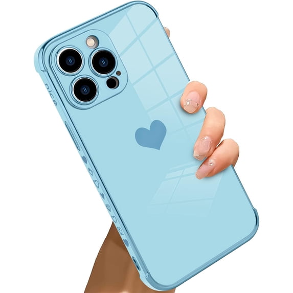 for iPhone 14 Pro Case Love Heart Plating Electroplate Luxury Elegant Camera Protector Soft TPU Shockproof Protective Corner Back Cover Designed for iPhone 14 Pro Case -Blue