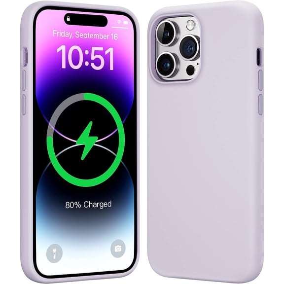for iPhone 14 Pro Case for MagSafe, Soft Silicone Rubber Phone Cases for Apple iPhone 14 Pro with Built-in Magnets and Microfiber Lining for More Protection - Lilac