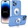 thumbnail image 1 of for iPhone 14 Pro Case, Magnetic with Stand Ring, [Compatible with Magsafe] [Camera Protection] MIL-Grade Shockproof with Matte Hard Back, Full Protective Holder Case for 14 Pro-Blue, 1 of 14