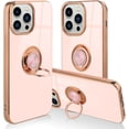 thumbnail image 1 of for iPhone 14 Pro Case with Ring Holder Luxury Glitter Plating Gold Edge 360 Rotation Kickstand Phone Case for Women Shockproof Soft TPU Anti-Scratch Protective Cover Case-Pink, 1 of 12