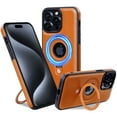 thumbnail image 1 of for iPhone 14 Pro Case with Rotating Magnetic Ring Holder & Swivel Stand [Military Drop Protection] [Compatible with MagSafe] Slim PU Leather Shockproof Cover for iPhone 14 Pro, Brown, 1 of 6