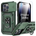 thumbnail image 1 of for iPhone 14 Pro Case with Screen Protector - Slide Camera Cover Phone Case with Ring Stand, Heavy Duty Military Grade Shockproof Rugged Bumper for iPhone 14 Pro Accessories Alpine Green, 1 of 14