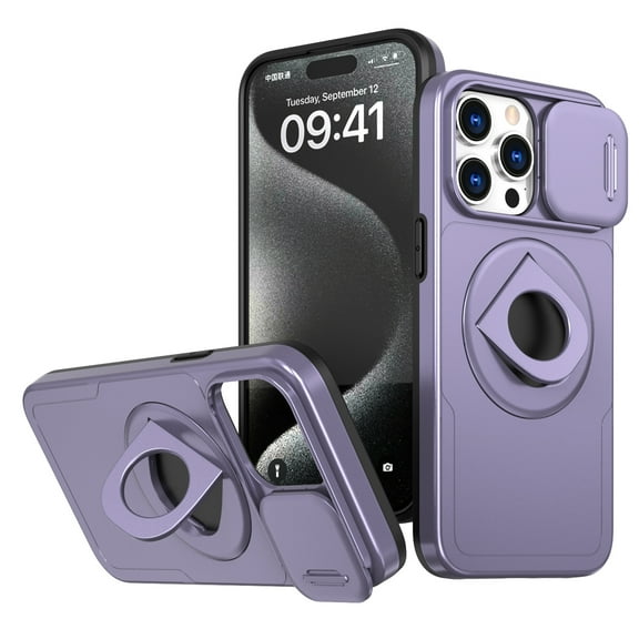 for iPhone 14 Pro Case with Sliding Camera Cover, Compatible with MagSafe Built-in 360° Rotatable Invisible Kickstand Military Grade Shockproof Protective Magnetic Phone Case, Purple