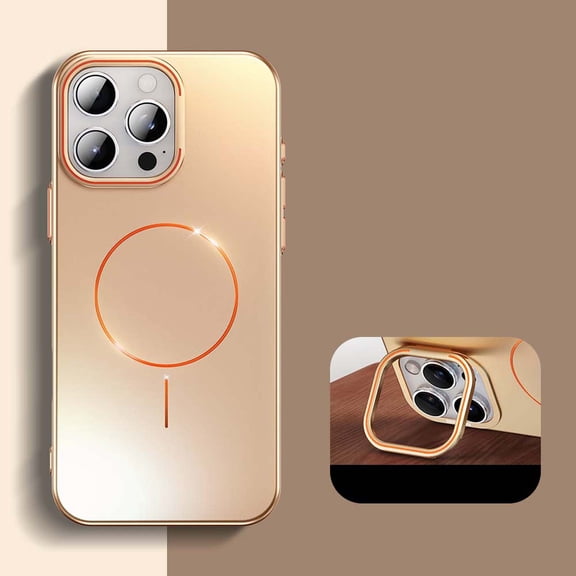 for iPhone 14 Pro Case with Stand, [Compatible with Magsafe] Built-in Camera Kick-Stand Phone Cover for iPhone 14 Pro, Shockproof Anti-Scratch Wireless Charging for Men Women, Desertgold