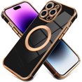 thumbnail image 1 of for iPhone 14 Pro Case [Support for Magsafe] Magnetic Plating Electroplate Luxury Elegant Four Corner Protection Case Camera Protector Soft TPU Shockproof Back Cover Case -Black, 1 of 11