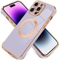 thumbnail image 1 of for iPhone 14 Pro Case [Support for Magsafe] Magnetic Plating Electroplate Luxury Elegant Four Corner Protection Case Camera Protector Soft TPU Shockproof Back Cover Case -Purple, 1 of 12