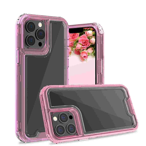 for iPhone 14 Pro Case, Support Wireless Charging, Crystal Clear Case Protective Shockproof Bumpers, Not Yellowing Slim Cover for Men Women Hybrid 2 in 1 Military Drop Protection Case,Pink