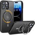 thumbnail image 1 of for iPhone 14 Pro Case, Translucent Matte Magnetic Phone Case Cover with 360° Rotatable Ring Holder Stand [Compatible with MagSafe] for iPhone 14 Pro, Black, 1 of 12