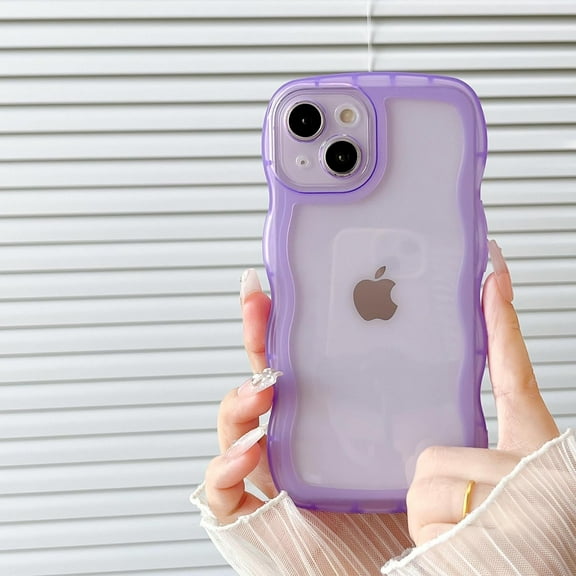 iPhone 14 Pro Case,Transparent Clear Solid Color Curly Wave Frame Soft Silicone Shockproof Protective TPU Case for iPhone 14 Pro Phone Case,Purple