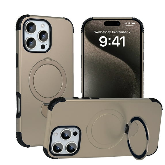 for iPhone 14 Pro Case, Ultra Slim Lightweight PC Cover with 360° Rotating Magnetic Ring Kickstand, Luxury Shockproof Anti-Scratch Drop Protective Skin-Friendly Phone Cover, Desertgold