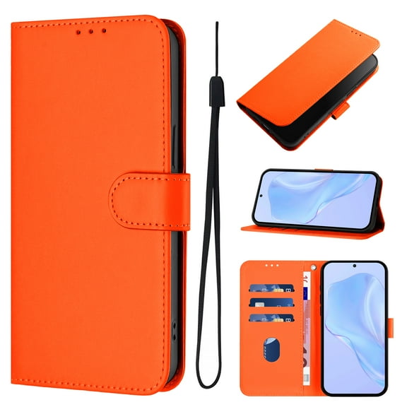 for iPhone 14 Pro Case Wallet with Card Holder,PU Leather Anti-fall Thin Fit Phone case for Women Men,Kickstand,flip Shockproof Cover with Credit Card Slots and Wrist Strap,Orange
