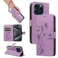 thumbnail image 1 of iPhone 14 Pro Case Wallet with Cards Holder,Allytech Stylish Butterfly Embossed Shockproof Protective Flip Stand Cover for Girls Women Hand Wrist Wallet Case for Apple iPhone 14 Pro - Purple, 1 of 11