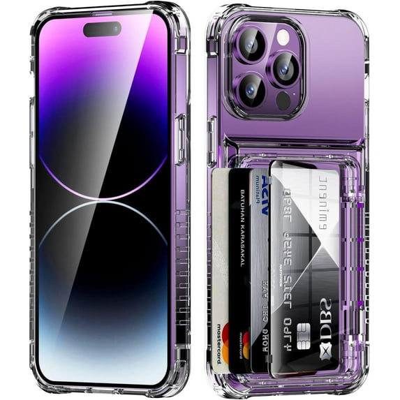 for iPhone 14 Pro Case Wallet Clear Protective Phone Case with Credit Card Holder Heavy Duty Protection Shockproof Anti-Scratch Anti-Yellow Cover for iPhone 14 Pro 6.1 inch Transparent