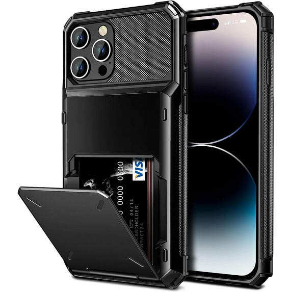 for iPhone 14 Pro Case Wallet Cover 4-Card Credit Card Holder ID Slot Scratch Resistant Dual Layer Hybrid Protective Hard Shell Rugged TPU Bumper Armor Case for iPhone 14 Pro case 6.1" Black