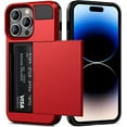 thumbnail image 1 of for iPhone 14 Pro Case Wallet Credit Card Holder ID Slot Sliding Door Hidden Pocket Men Women Anti-Scratch Dual Layer Hybrid Bumper Armor Protective Shell Back Cover 6.1 inch Red, 1 of 14
