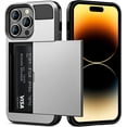 thumbnail image 1 of for iPhone 14 Pro Case Wallet Credit Card Holder ID Slot Sliding Door Hidden Pocket Men Women Anti-Scratch Dual Layer Hybrid Bumper Armor Protective Shell Back Cover for iPhone 14 Pro Silver, 1 of 14