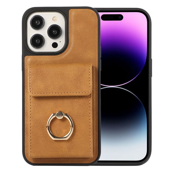 for iPhone 14 Pro Case Wallet, with PU Leather Detachable Card Holder Compatible with Magsafe, Durable Protection Magnetic Phone Case with Ring Kickstand for iPhone 14 Pro, Brown