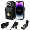 thumbnail image 1 of for iPhone 14 Pro Case Wallet with Shoulder Strap for Women - Crossbody Lanyard,Zipper Pocket,Credit Card Holder,Shockproof - Metal Buckle Closure Premium PU Leather Case for iPhone 14 Pro, Black, 1 of 8