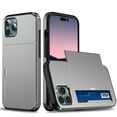 thumbnail image 1 of For iPhone 14 Pro Case Wallet with Slide Card Holder Slot Slim Dual Layer Heavy Duty Shockproof Hard PC Hybrid TPU Phone Case Flip Protective Cover for iPhone 14 Pro - 6.1", Gray, 1 of 8