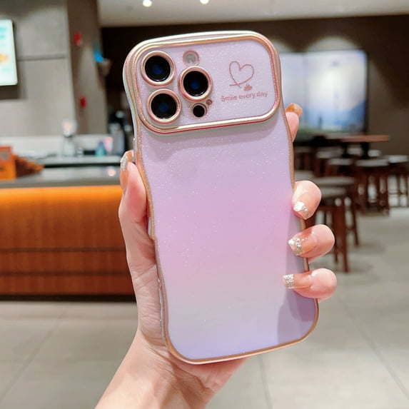 for iPhone 14 Pro Case for Women & Girls, Cute Wave Design with Curly Shape, Heart Pattern, Raised Camera Protection, Luxury Plating, Shockproof Protective Phone Cover, Purple