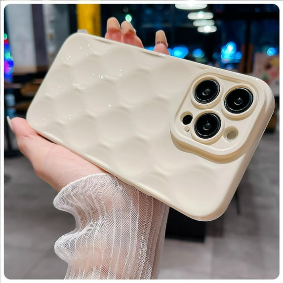for iPhone 14 Pro Case for Women Men, 3D Honeycomb Pattern Bump Feel, Thin Slim Soft Back Cover Raised Camera Protection Phone Case for iPhone 14 Pro (6.1") - White