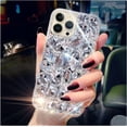thumbnail image 1 of for iPhone 14 Pro Case for Women，Shiny Luxury Bling Phone Case with 3D Glitter Sparkle Crystal Rhinestone Diamond Gems on Hard Reflective PC Back，Soft TPU Bumper Cover Girly Girls（Silver）, 1 of 13