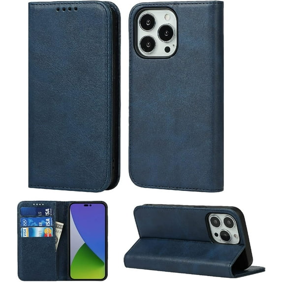 for iPhone 14 Pro Case,iPhone 14 Pro Wallet Folio Phone Case with Card Holder 6.1 Inch,Premium PU Leather Magnetic Full Protection Shockproof Phone Case for Women & Men 5G 2022 -Navy Blue
