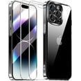 thumbnail image 1 of for iPhone 14 Pro Case，with 2 Screen Protector，Full Camera Protection [Non-Yellowing] Slim Shockproof Bumper Cover，Anti-Scratch Clear Back iPhone 14 Pro Phone case 6.1 inch (Clear)……, 1 of 13