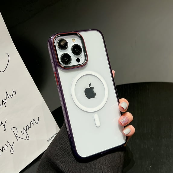 for iPhone 14 Pro Clear Magnetic Case Compatible with MagSafe Wireless Charging, High-Transparency Colored Frame Rugged PC Backplane Shockproof Non-Yellowing Cover for iPhone 14 Pro,Purple
