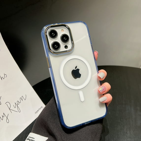 for iPhone 14 Pro Clear Magnetic Case Compatible with MagSafe Wireless Charging, High-Transparency Colored Frame Rugged PC Backplane Shockproof Non-Yellowing Cover for iPhone 14 Pro,Blue
