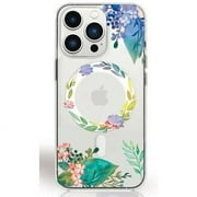 iPhone 14 Pro Clear Magnetic Case Compatible with Magsafe, Flower Design for Women, Slim Thin fit Shockproof Protective Phone Case for iPhone 14 Pro 6.1 inch , Green