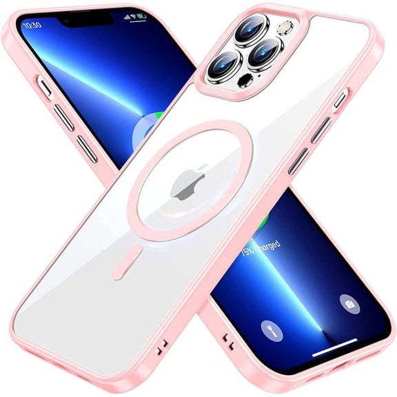 iPhone 14 Pro Clear Magnetic Transparent Case with Raised Edge Protection, Dual Shock Magnetic Heavy Duty Case for iPhone 14 Pro, Pink