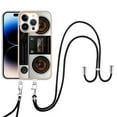 thumbnail image 1 of for iPhone 14 Pro Crossbody Strap Phone Case, Anti-Fall Pattern Clear Design Transparent Soft & Flexible TPU Drop and Shockproof Protective Cover with Adjustable Nylon Neck Strap, Retro Radio, 1 of 7