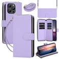 thumbnail image 1 of for iPhone 14 Pro Crossbody Wallet Case with 9 Card Holders, Cash Slot, Photo Slot, Zipper Pocket PU Leather Magnetic Snap Wallet Phone Case with Flip Stand & Wrist Strap & Lanyard, Purple, 1 of 7