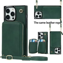 iPhone 14 Pro Crossbody Wallet Case, Zipper Pocket Phone Case Cross Body Strap with RFID Blocking Carring Bag Credit Card Premium Leather For iPhone 14 Pro - 6.1", Deep Green