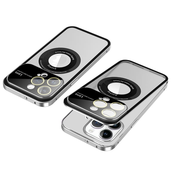 for iPhone 14 Pro Frosted Semi-Transparent Magnetic Case, Compatible with MagSafe Wireless Charging, Aluminum Alloy Frame Shockproof Elastic Buckle Lens Protector Cover,Silver