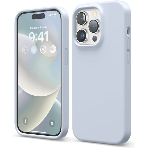 iPhone 14 Pro, Liquid Silicone Case, Full Body Protective Cover, Shockproof, Slim Phone Case, Anti-Scratch, 6.1 inch (Light Blue)