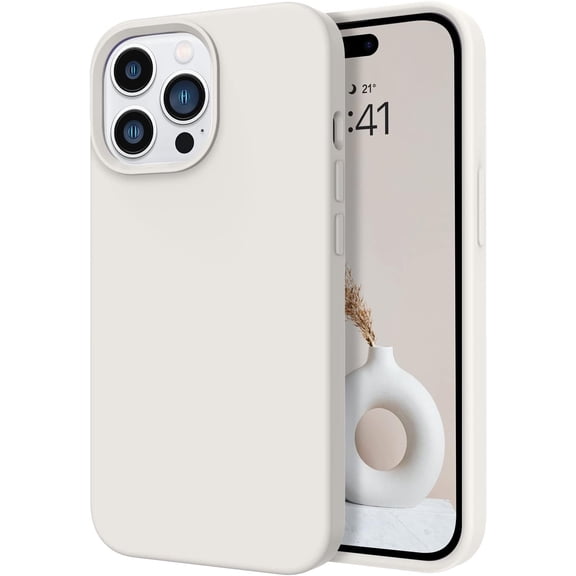 iPhone 14 Pro Liquid Silicone Case, Stone - Shockproof Protective Phone Cover with Microfiber Lining, Compatible with 6.1 inch iPhone 14 Pro
