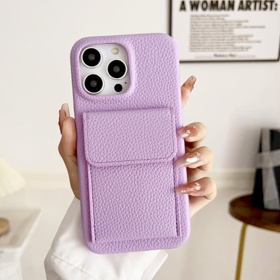 for iPhone 14 Pro Magnetic Button with Credit Card Holder for Women Men Lychee Texture PU Leather Wallet Elegant Shockproof Protective Phone Case Cover for iPhone 14 Pro, Purple