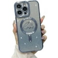 thumbnail image 1 of for iPhone 14 Pro Magnetic Case Compatible with MagSafe, Luxury Love Heart Pattern Plating Clear Phone Case Camera Protection Glitter for Women Girls Shockproof Slim Back Bumper 6.1"-Blue, 1 of 8