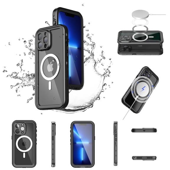 For iPhone 14 Pro Max 6.7 inch Waterproof Shockproof Clear Magsafe Rugged Case Hard PC+TPU with Wireless Charging Len Protection Lanyard Case for iPhone 14 Pro Max Black