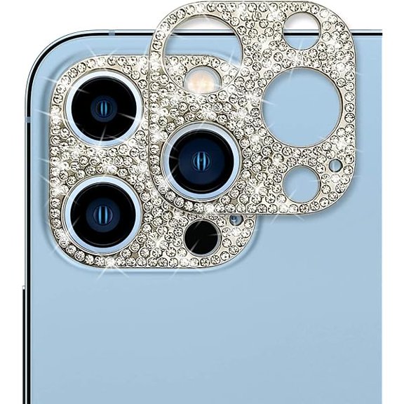 for iPhone 14 Pro Max Bling Camera Lens Cover Protector, 3D Glitter Crystal Diamond Rhinestone Anti-Scratch Shining Dots Metal Protective Decoration Sticker Protector Film Sliver (2 Pack)