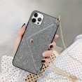 thumbnail image 1 of for iPhone 14 Pro Max Bling Case, Glitter Diamond Sequins Case Small Credit Card Cash Holder Wallet Case with Shiny Crossbody Chain Hard PC Back Protective Girly Stand Case Black, 1 of 8